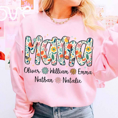 Personalized Floral MAMA Sweatshirt – Custom Names for Mother’s Day Gift, Perfect for Moms