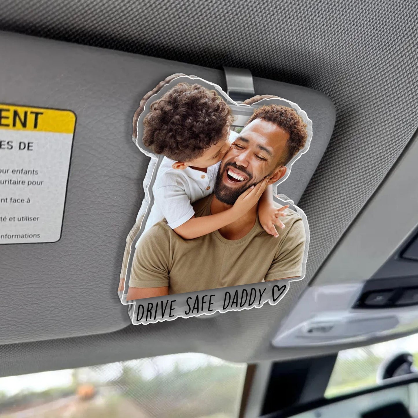 Custom Photo Car Visor Clip - Personalized Father's Day Gift for Dad, Drive Safe Daddy Baby Picture Sun Visor Clip