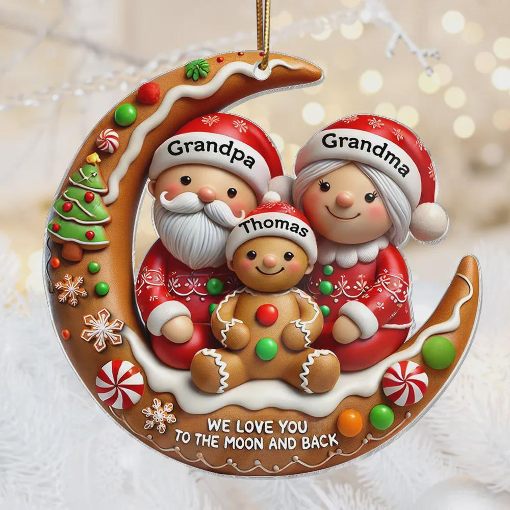 Personalized Grandma Grandpa Gingerbread Ornament 2025 – Custom Family Name Ornament, Cute Christmas Gift for Grandparents & Kids