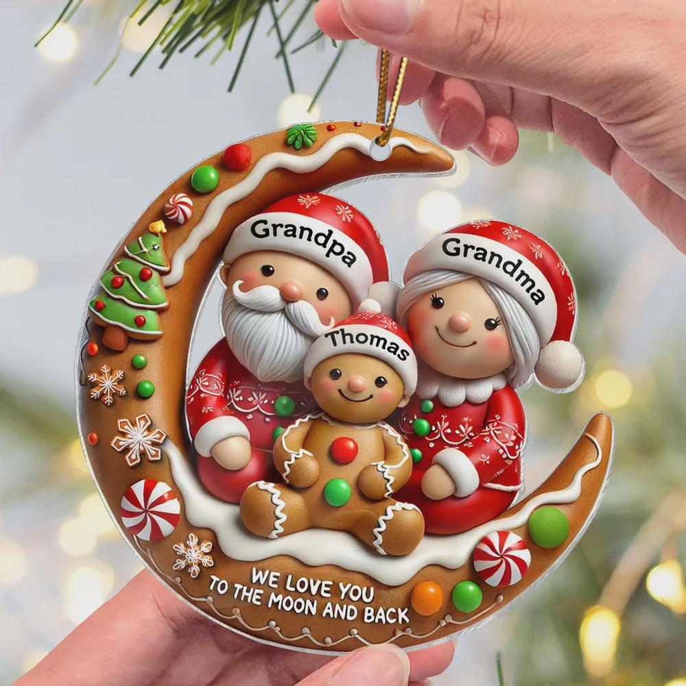 Personalized Grandma Grandpa Gingerbread Ornament 2025 – Custom Family Name Ornament, Cute Christmas Gift for Grandparents & Kids