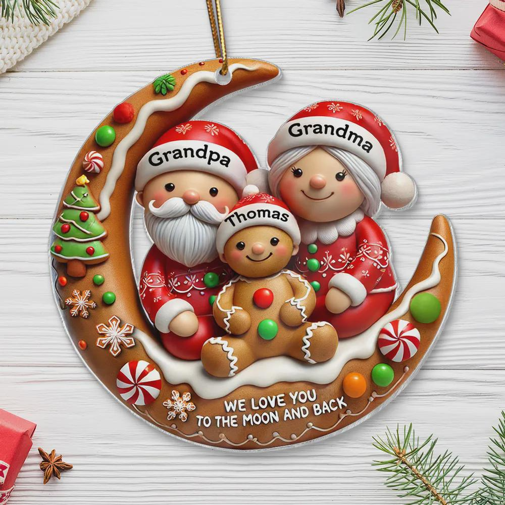 Personalized Grandma Grandpa Gingerbread Ornament 2025 – Custom Family Name Ornament, Cute Christmas Gift for Grandparents & Kids