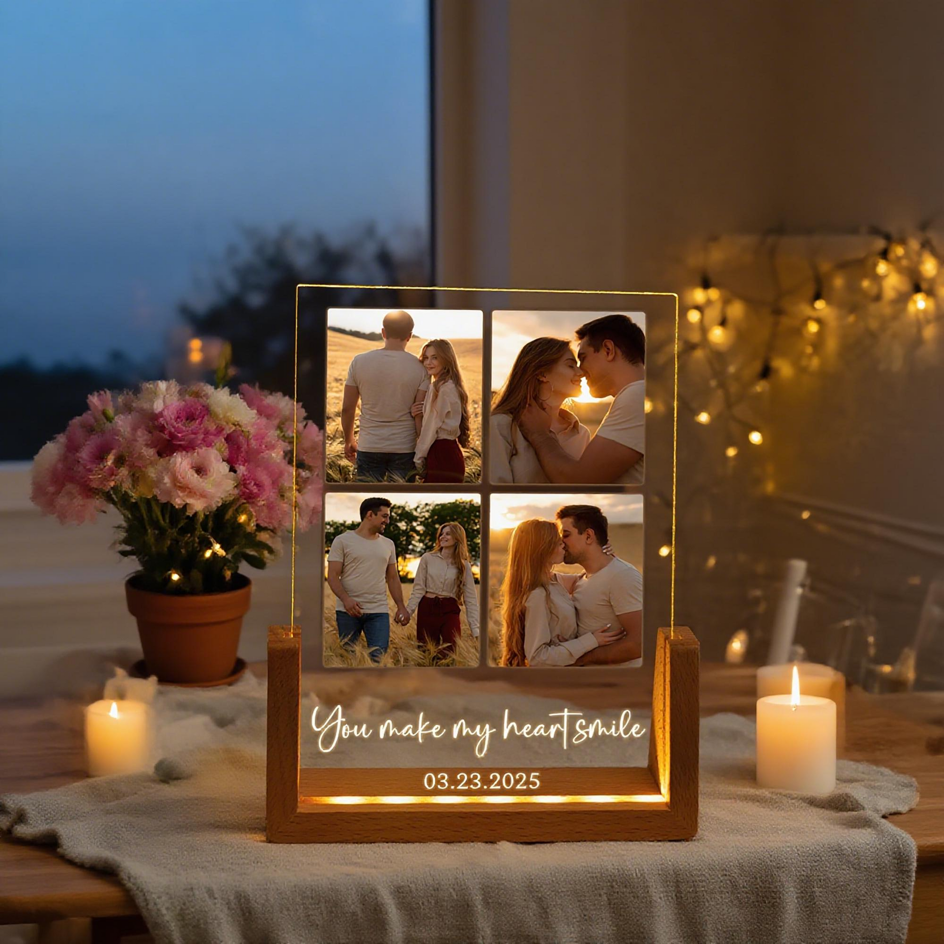 Custom Photo LED Acrylic Night Light, Personalized Picture Plaque for Couples, Anniversary Home Decor