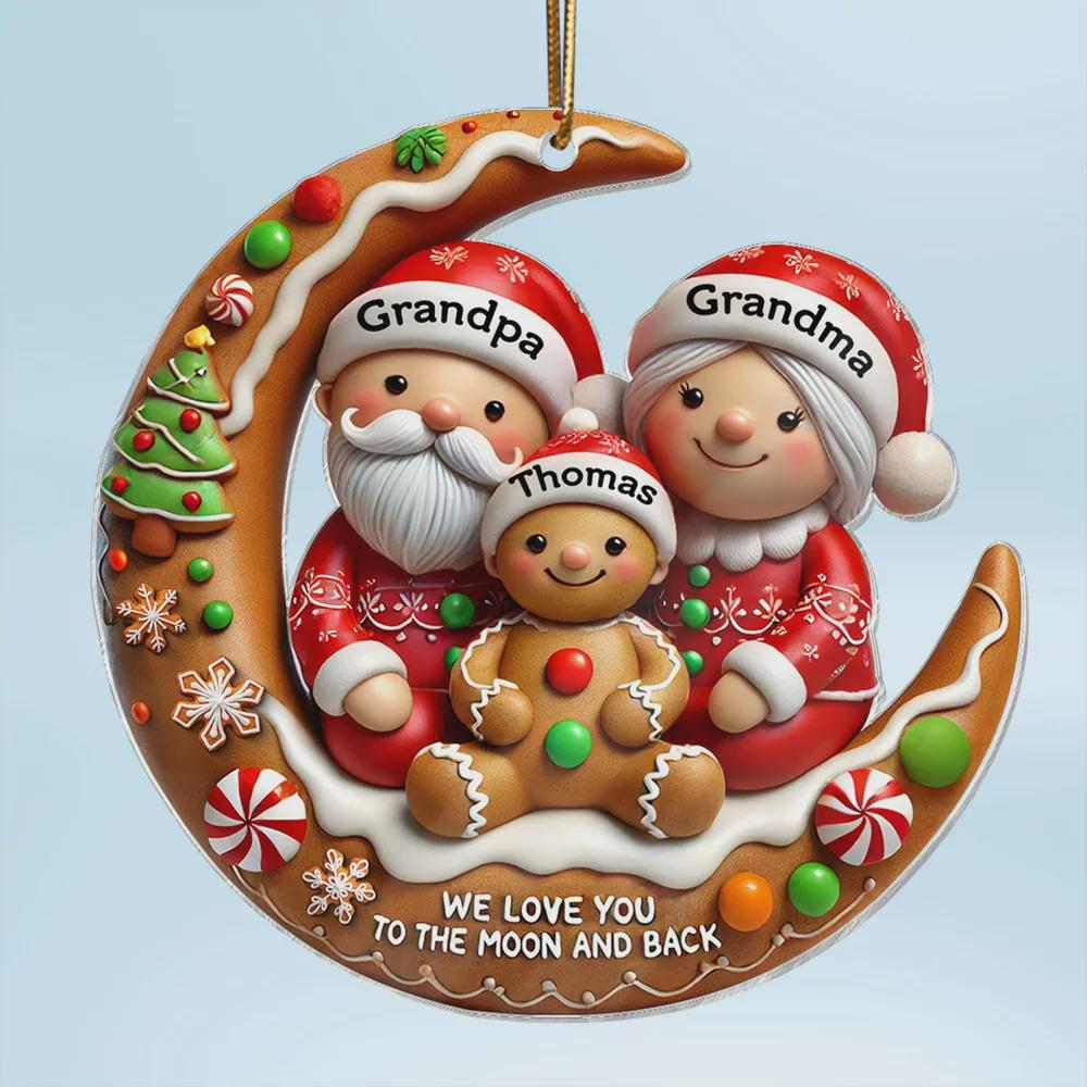 Personalized Grandma Grandpa Gingerbread Ornament 2025 – Custom Family Name Ornament, Cute Christmas Gift for Grandparents & Kids