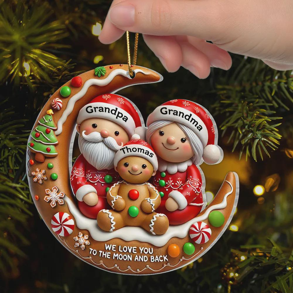 Personalized Grandma Grandpa Gingerbread Ornament 2025 – Custom Family Name Ornament, Cute Christmas Gift for Grandparents & Kids
