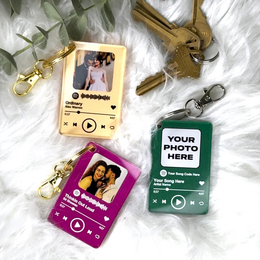 Custom Music Player Photo Keychain, Personalized Song Keychain with Picture and Name, Romantic Gift for Couple