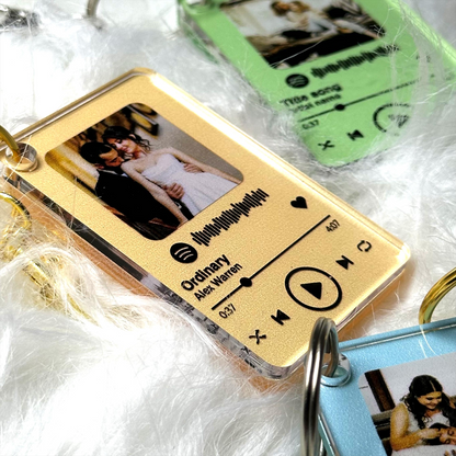Custom Music Player Photo Keychain, Personalized Song Keychain with Picture and Name, Romantic Gift for Couple