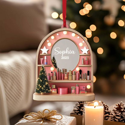 Personalized Makeup Vanity Ornament 2025 – Custom Name Beauty Desk Ornament, Gift for Makeup Lovers