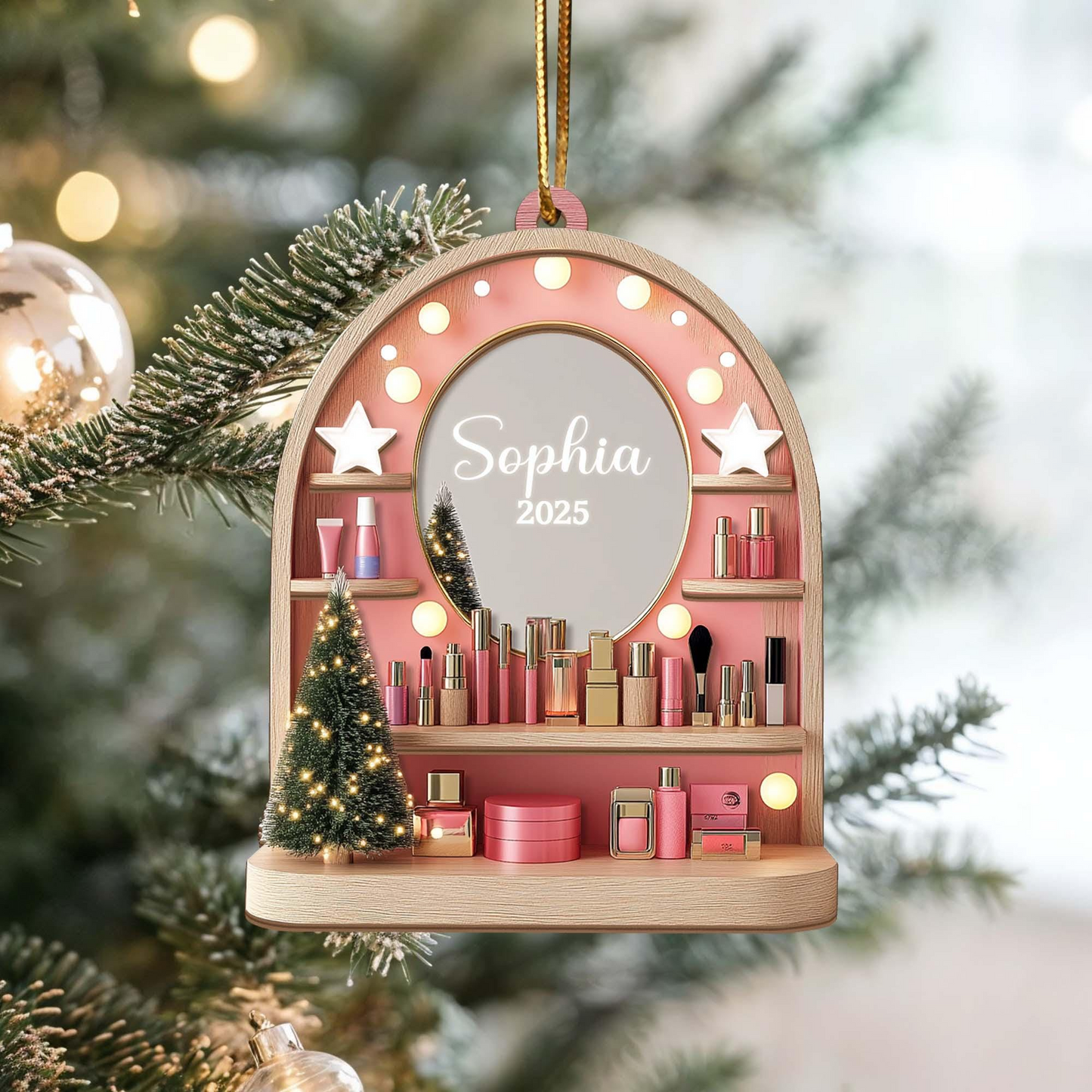 Personalized Makeup Vanity Ornament 2025 – Custom Name Beauty Desk Ornament, Gift for Makeup Lovers