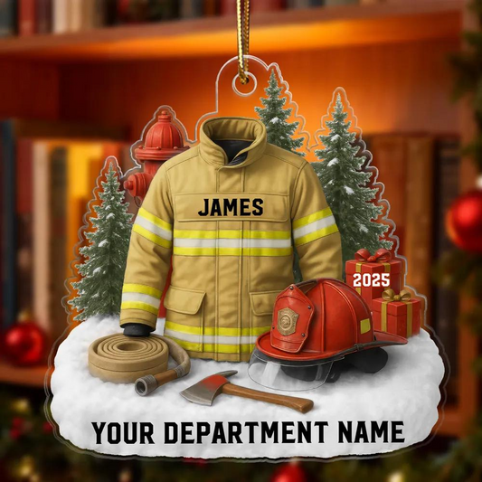 Personalized Firefighter Ornament 2025 – Custom Fire Department Ornament with Name & Year, Unique Christmas Gift for Firemen & Heroes