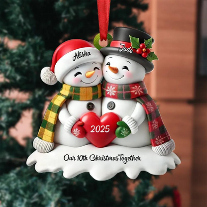 Personalized Couple Snowman Ornament 2025 – Custom Names Christmas Gift for Husband and Wife