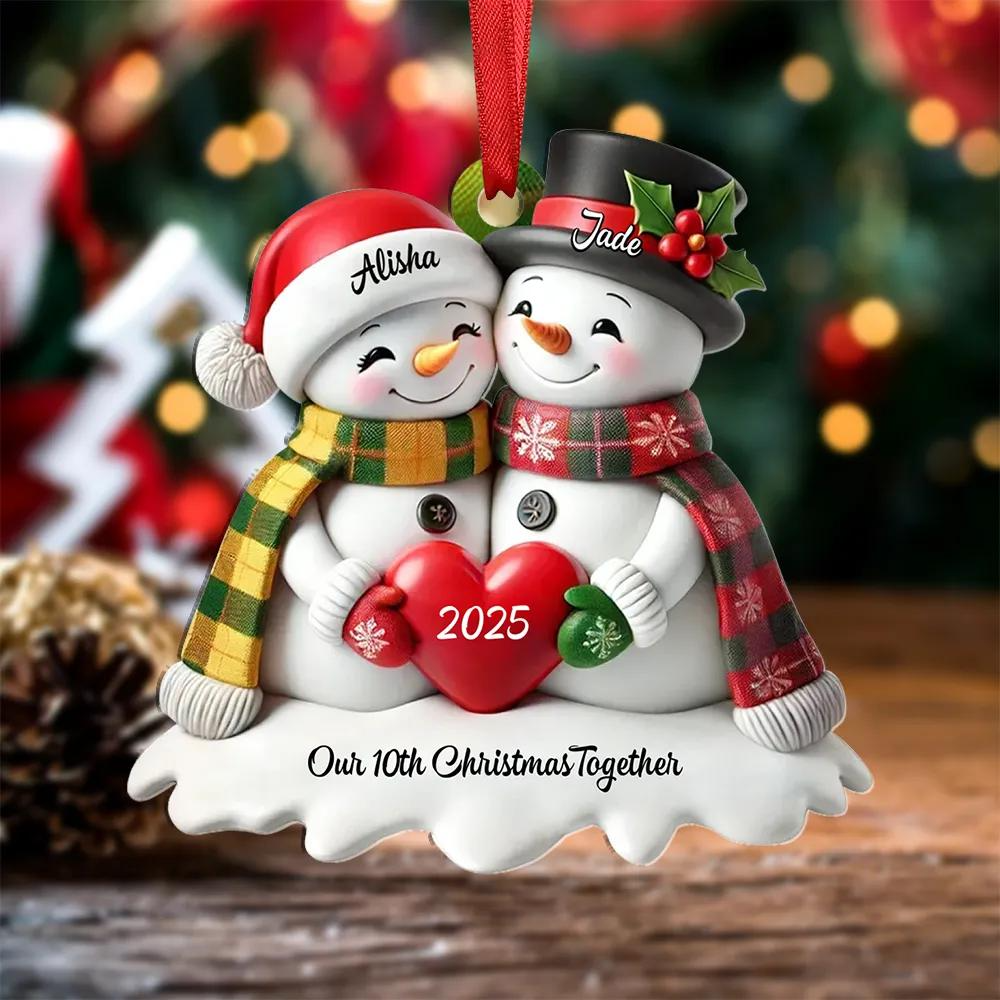 Personalized Couple Snowman Ornament 2025 – Custom Names Christmas Gift for Husband and Wife