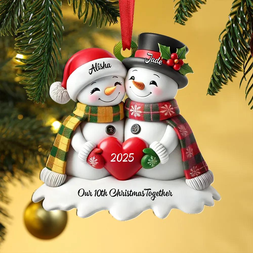 Personalized Couple Snowman Ornament 2025 – Custom Names Christmas Gift for Husband and Wife