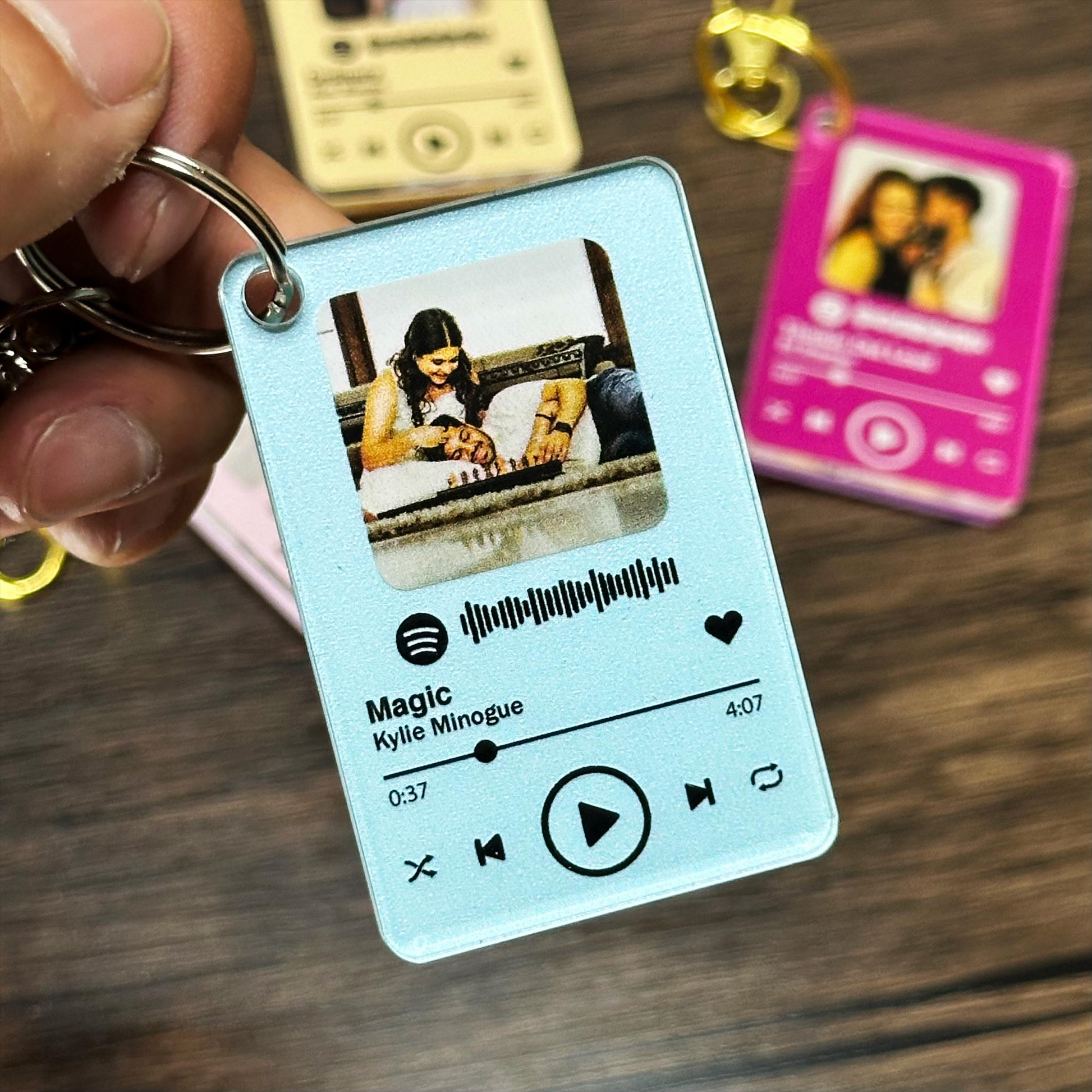 Custom Music Player Photo Keychain, Personalized Song Keychain with Picture and Name, Romantic Gift for Couple