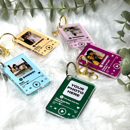 Custom Music Player Photo Keychain, Personalized Song Keychain with Picture and Name, Romantic Gift for Couple