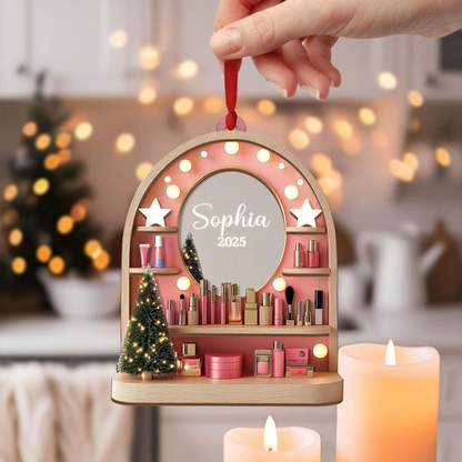 Personalized Makeup Vanity Ornament 2025 – Custom Name Beauty Desk Ornament, Gift for Makeup Lovers