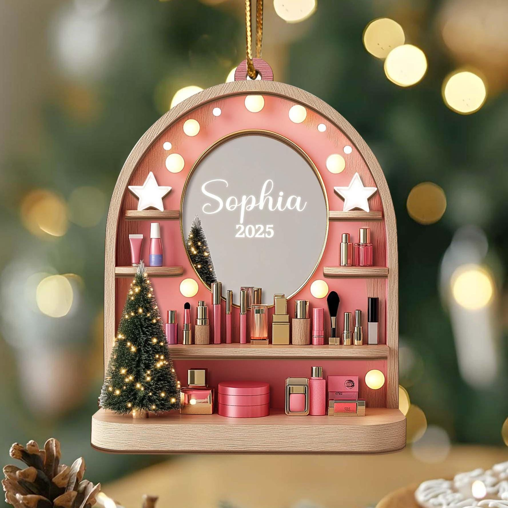 Personalized Makeup Vanity Ornament 2025 – Custom Name Beauty Desk Ornament, Gift for Makeup Lovers