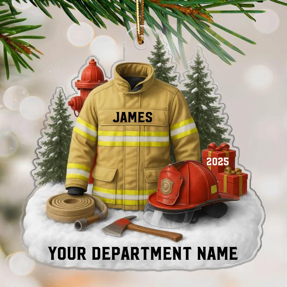 Personalized Firefighter Ornament 2025 – Custom Fire Department Ornament with Name & Year, Unique Christmas Gift for Firemen & Heroes