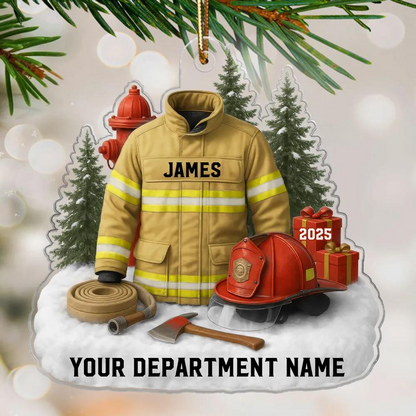 Personalized Firefighter Ornament 2025 – Custom Fire Department Ornament with Name & Year, Unique Christmas Gift for Firemen & Heroes