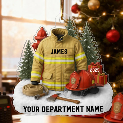 Personalized Firefighter Ornament 2025 – Custom Fire Department Ornament with Name & Year, Unique Christmas Gift for Firemen & Heroes