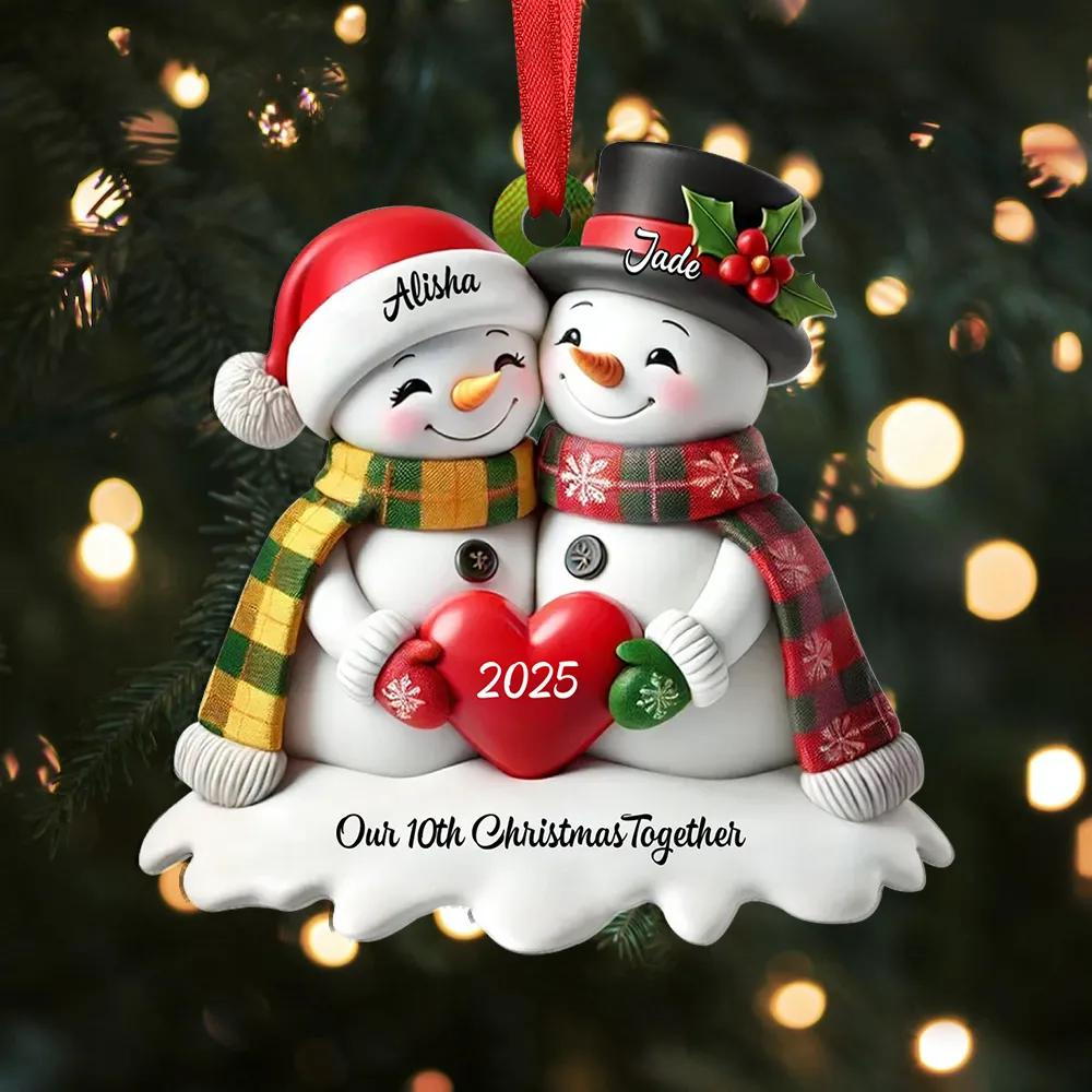 Personalized Couple Snowman Ornament 2025 – Custom Names Christmas Gift for Husband and Wife