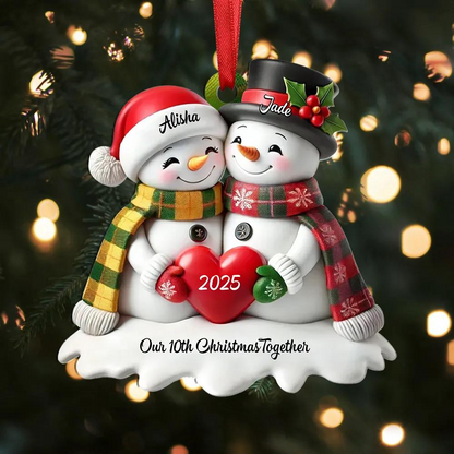 Personalized Couple Snowman Ornament 2025 – Custom Names Christmas Gift for Husband and Wife