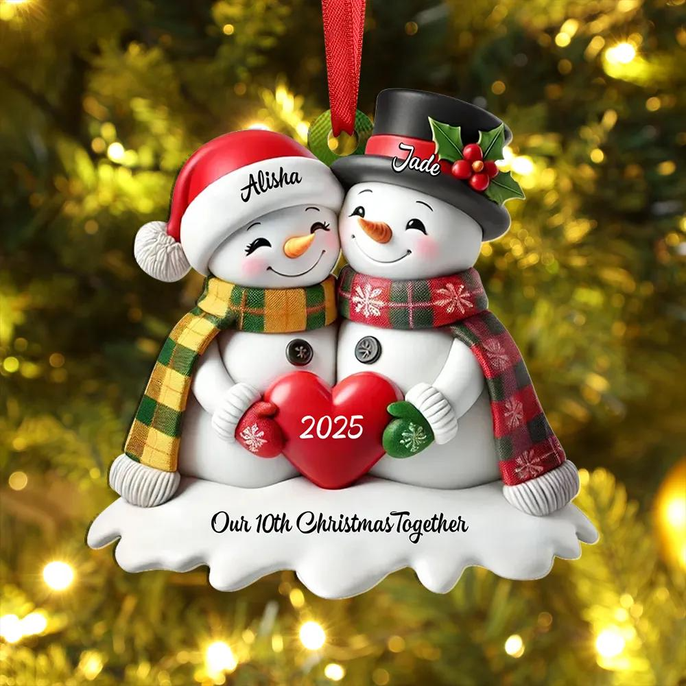 Personalized Couple Snowman Ornament 2025 – Custom Names Christmas Gift for Husband and Wife