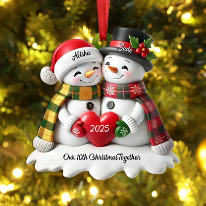 Personalized Couple Snowman Ornament 2025 – Custom Names Christmas Gift for Husband and Wife