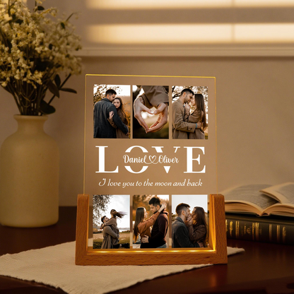 Personalized LED Acrylic Photo Collage Plaque with Custom Text, Meaningful Couple Keepsake Gift