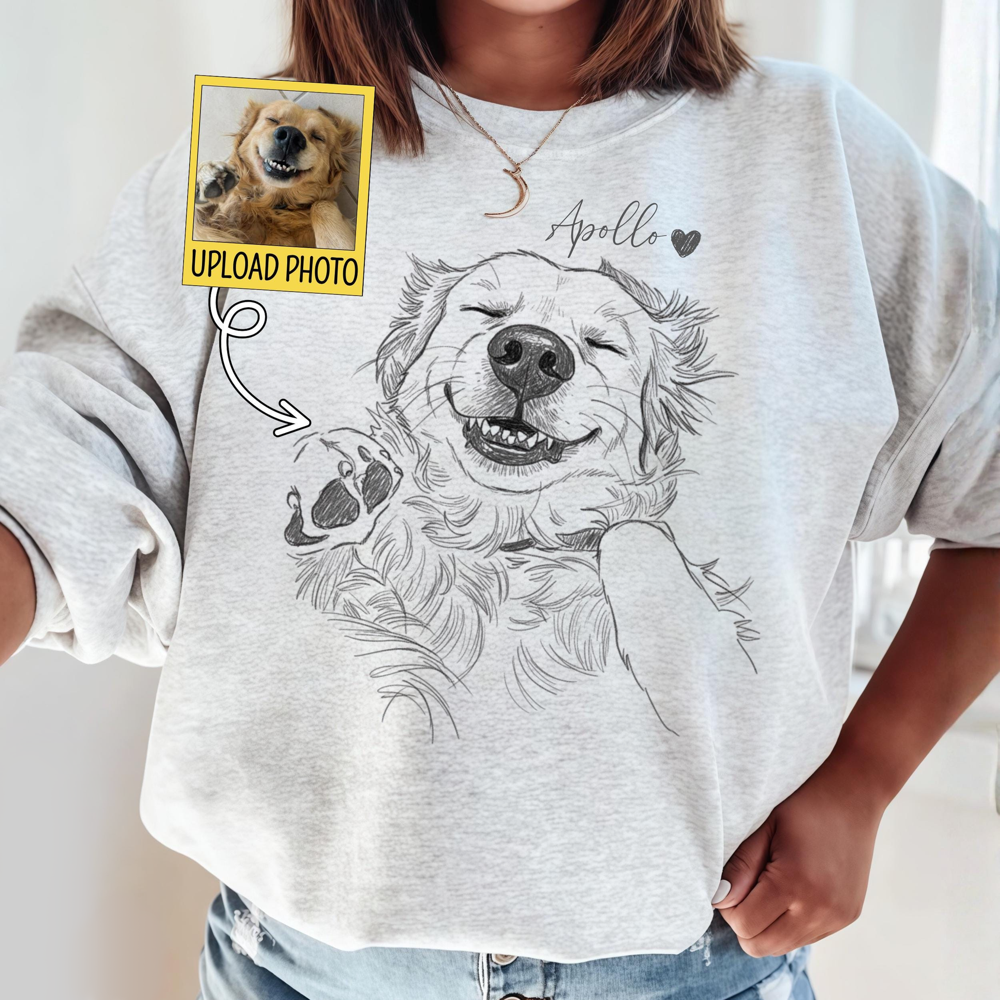 Custom Dog Photo Sweatshirt, Dog Owner Xmas Gift, Personalized Pet Portrait from Photo, Custom Dog Cat Drawing Shirt