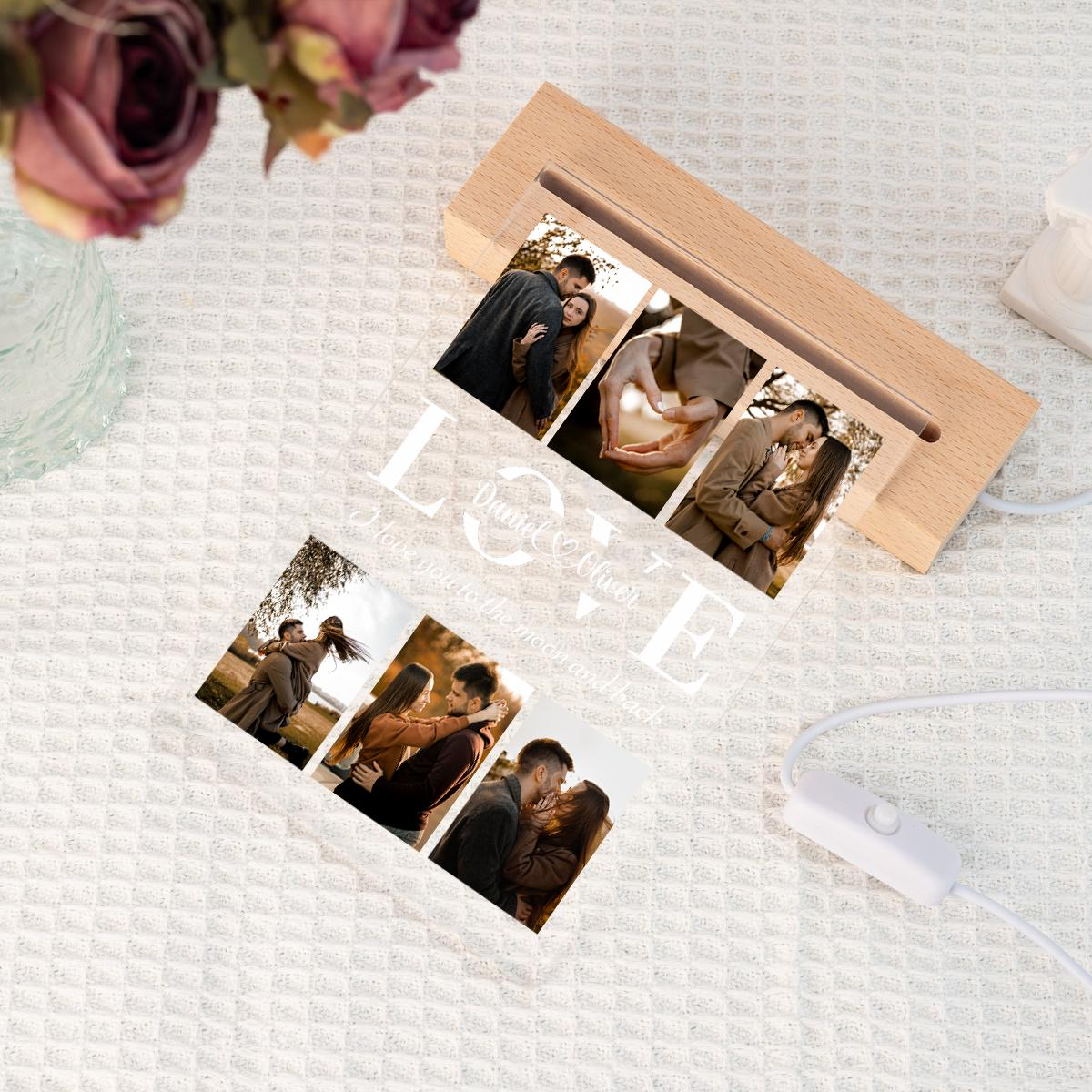 Personalized LED Acrylic Photo Collage Plaque with Custom Text, Meaningful Couple Keepsake Gift