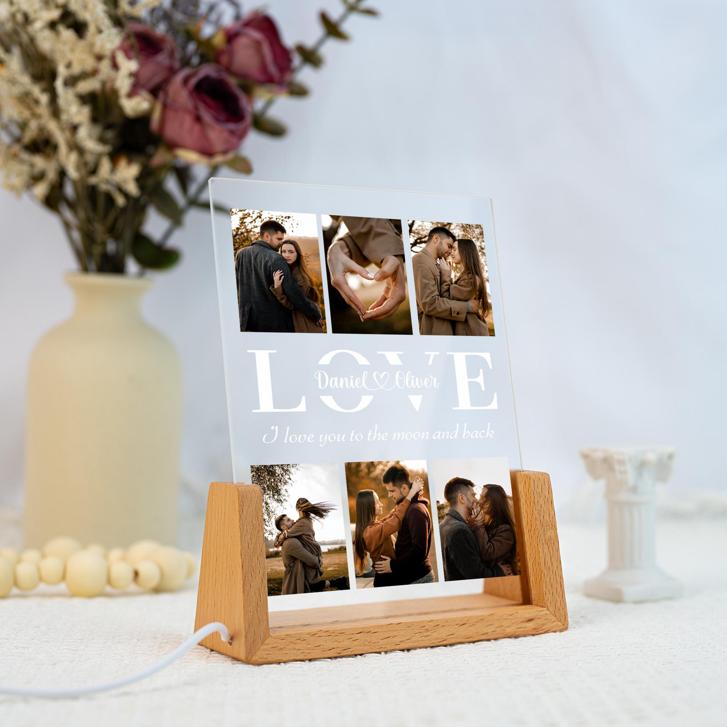 Personalized LED Acrylic Photo Collage Plaque with Custom Text, Meaningful Couple Keepsake Gift