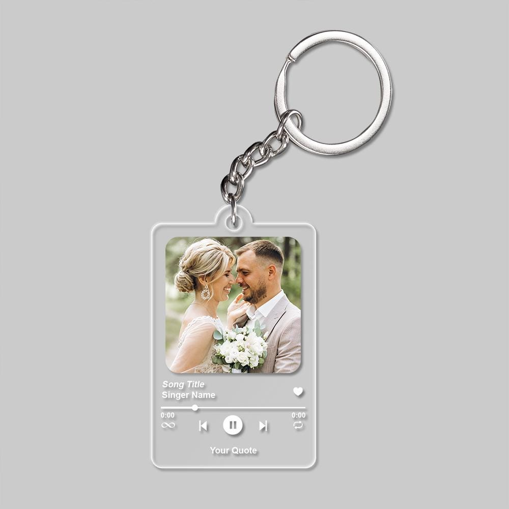 Personalized Song Photo Keychain with Custom Picture and Quote, Music Player Style Keychain for Couples, Wedding Anniversary Keepsake