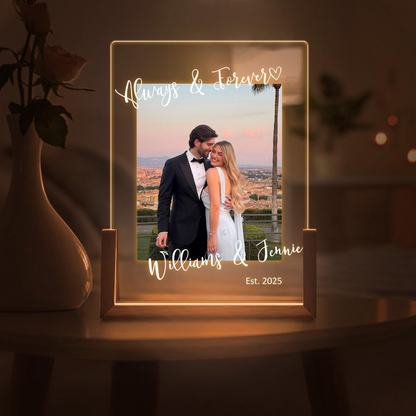 Custom Photo LED Acrylic Plaque with Names and Date, Romantic Home Decor for Couples