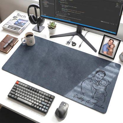Custom Dad Photo Sketch Line Art Desk Mat, Personalized Dad We Love You, Father's Day Gift For Husband, Dad Picture Desk Pad Mouse Mat