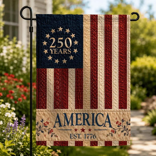USA Vintage Style 250th Anniversary Garden Flag, Faux Patchwork Vintage USA Flag for Independence Day, 4th of July Outdoor Decor, USA Flag