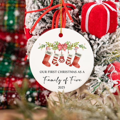 Personalized First Christmas Family Of Four Ornament 2025, Custom Ceramic Ornament Holiday Keepsake For New Parents