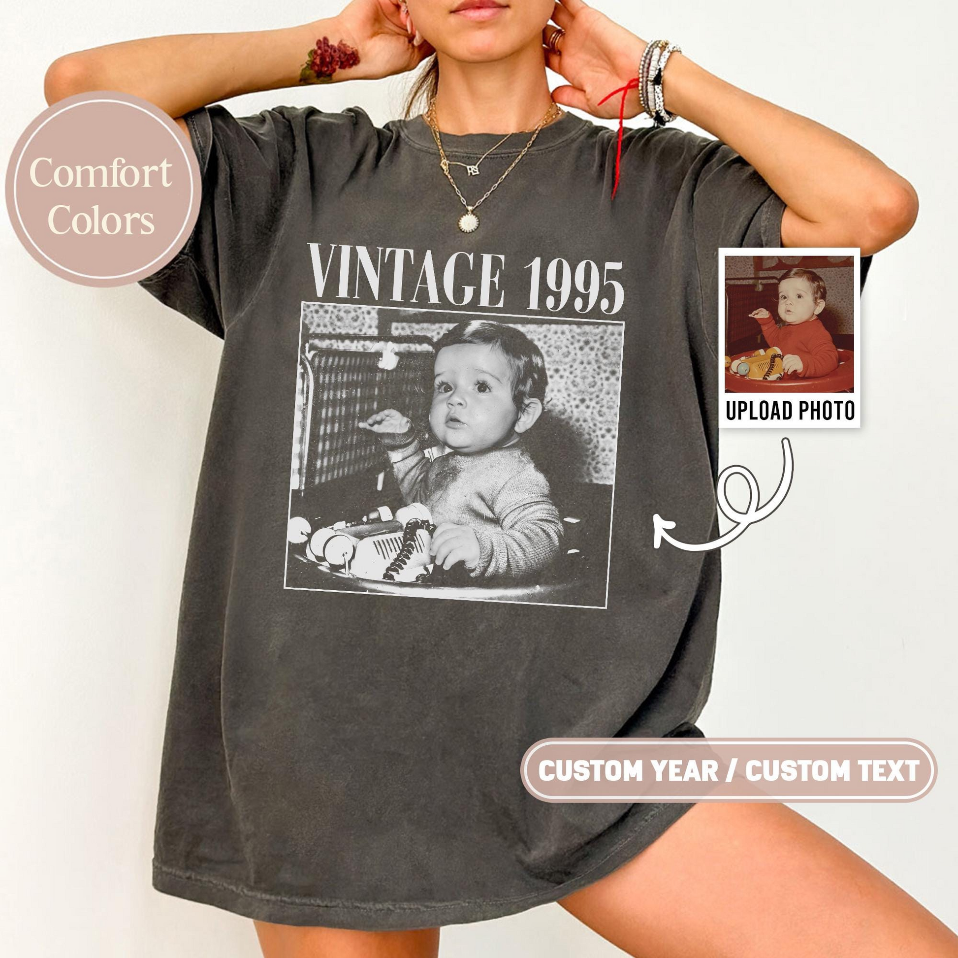 Personalised Vintage Photo And Year Shirt, Custom Picture Birthday Shirt