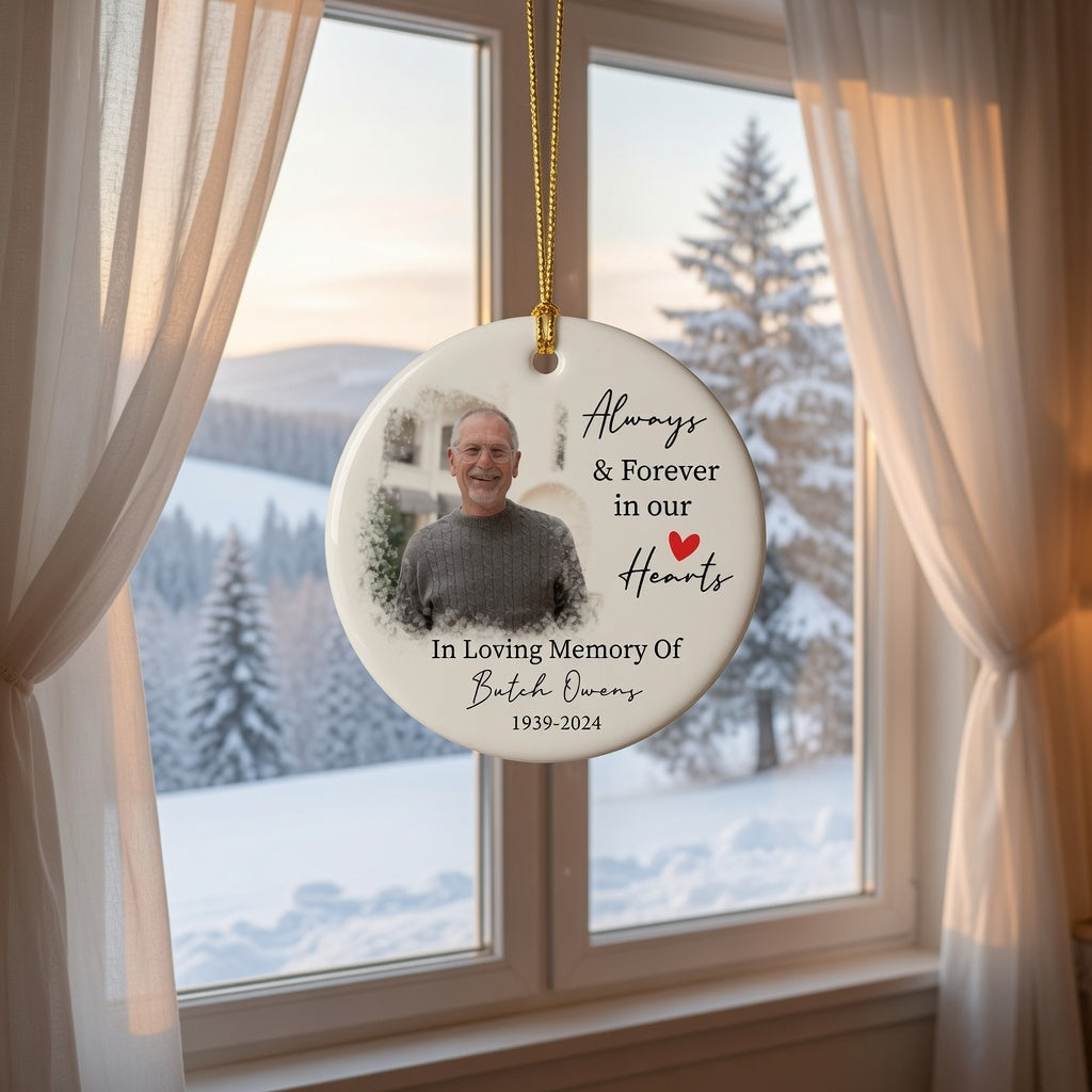 Personalized Memorial Photo Ornament, Custom Ceramic Christmas Memorial Ornament, In Loving Memory Gift, Sympathy Keepsake, Remembrance Ornament