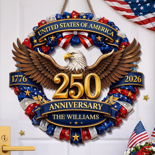 Custom Family Name Eagle Wood Sign, 250th Anniversary of the United States, 1776-2026 Patriotic Decoration