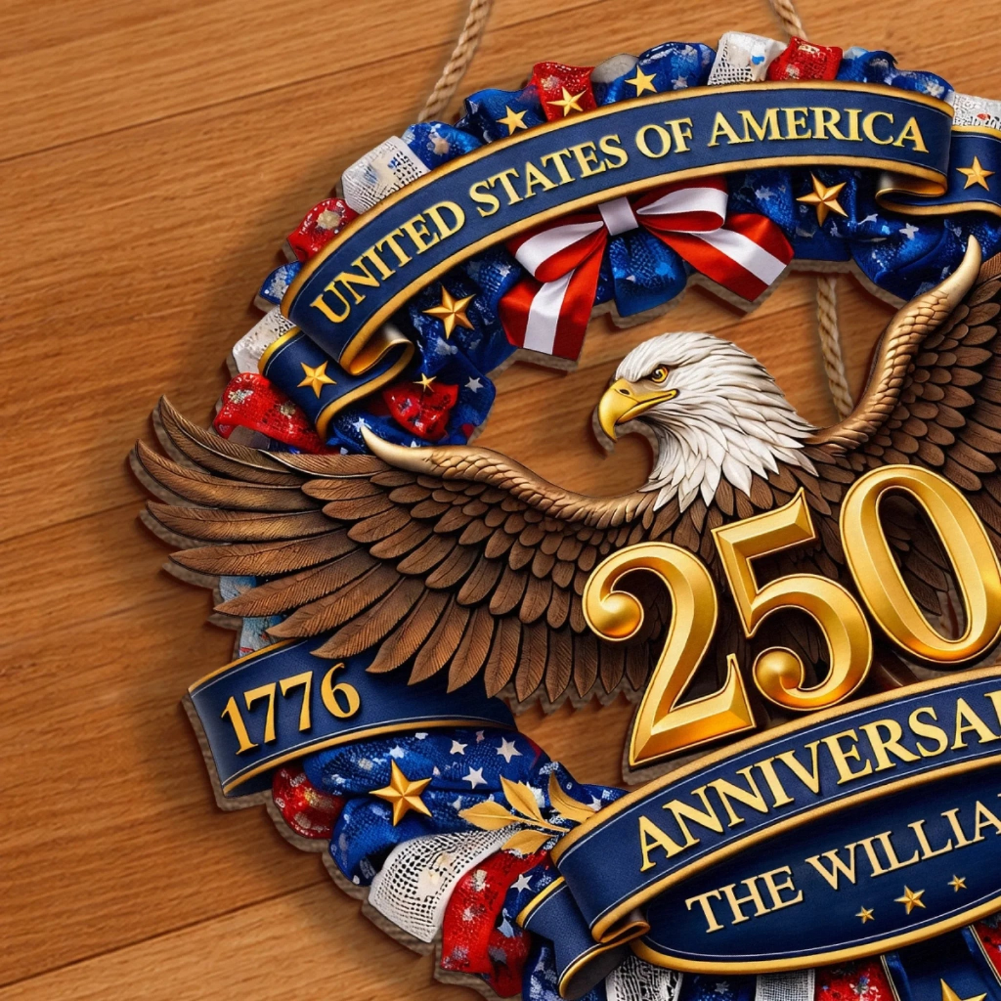 Custom Family Name Eagle Wood Sign, 250th Anniversary of the United States, 1776-2026 Patriotic Decoration