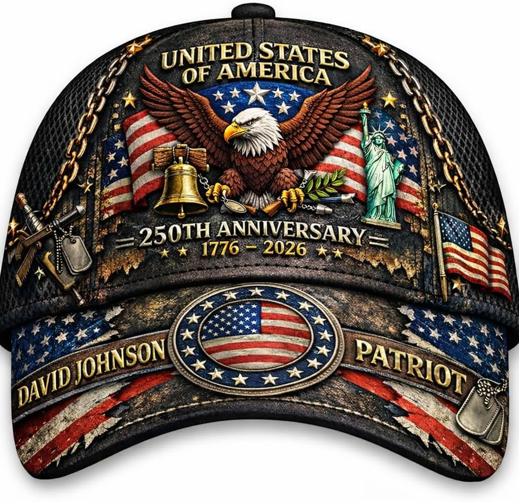 250th Anniversary USA Hat - Custom United States 250th Anniversary Hat 3D Printed Baseball Cap
