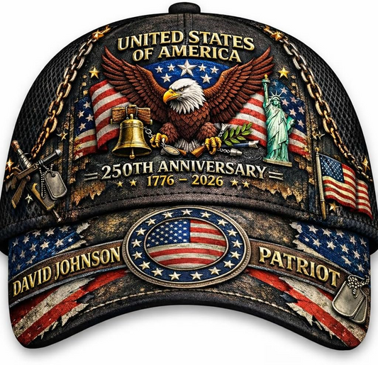 250th Anniversary USA Hat - Custom United States 250th Anniversary Hat 3D Printed Baseball Cap