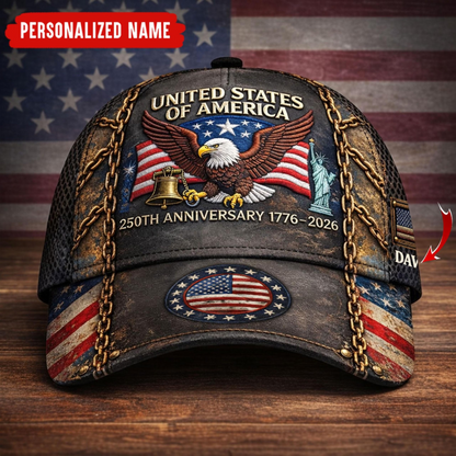Custom American 250 Years Anniversary Printed 3D Hat, Patriotic American 250th Cap with Name, 1776–2026 Cap