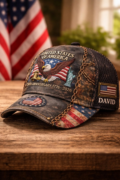 Custom American 250 Years Anniversary Printed 3D Hat, Patriotic American 250th Cap with Name, 1776–2026 Cap