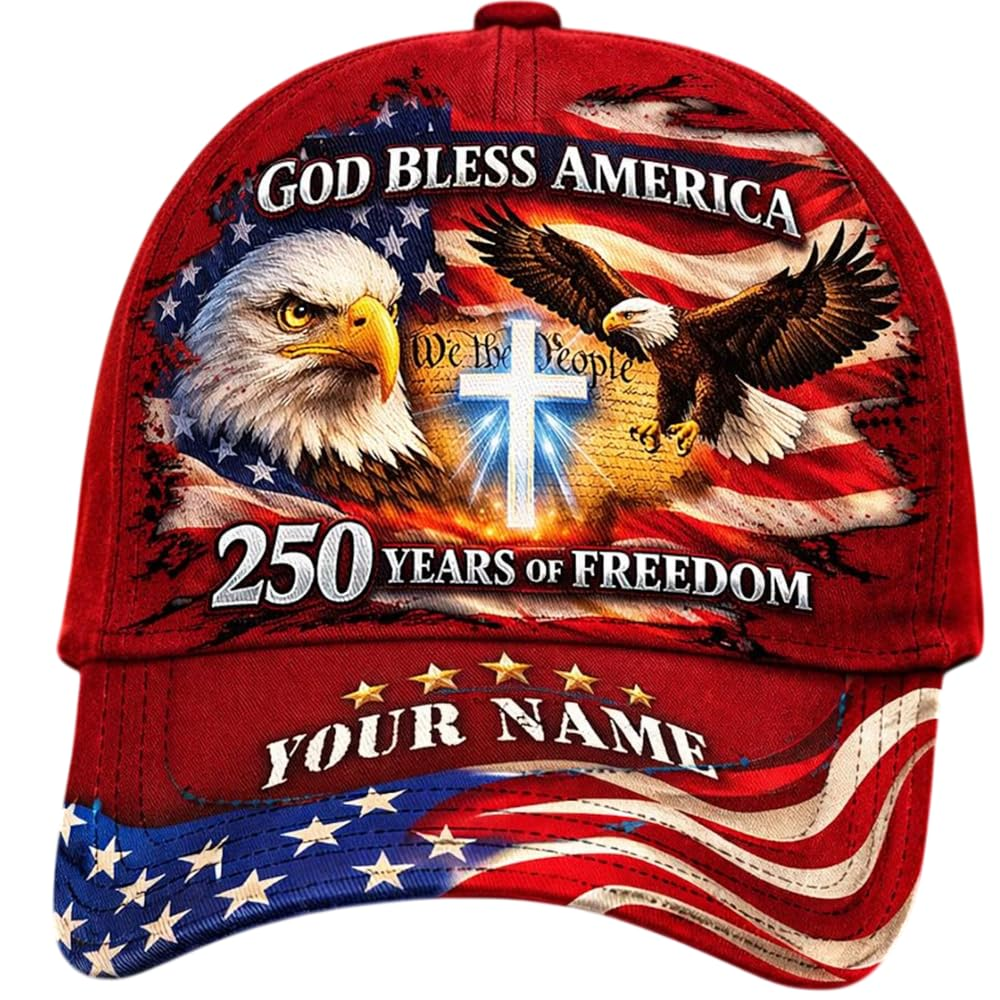 Custom American 250 Years Anniversary Hat, Patriotic Eagle Flag Cap 1776 2026 Personalized Name Gift