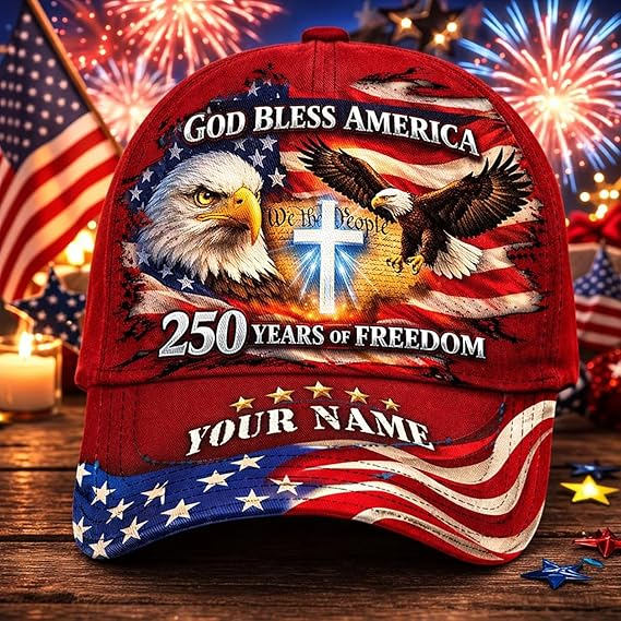 Custom American 250 Years Anniversary Hat, Patriotic Eagle Flag Cap 1776 2026 Personalized Name Gift