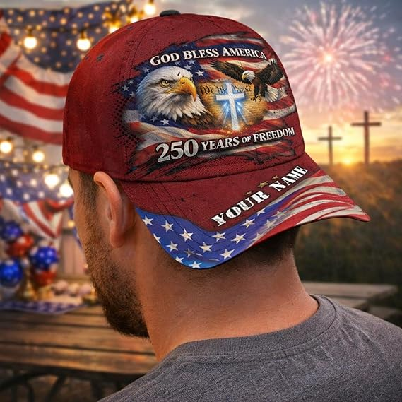 Custom American 250 Years Anniversary Hat, Patriotic Eagle Flag Cap 1776 2026 Personalized Name Gift