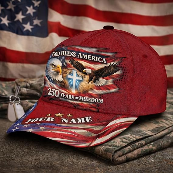 Custom American 250 Years Anniversary Hat, Patriotic Eagle Flag Cap 1776 2026 Personalized Name Gift