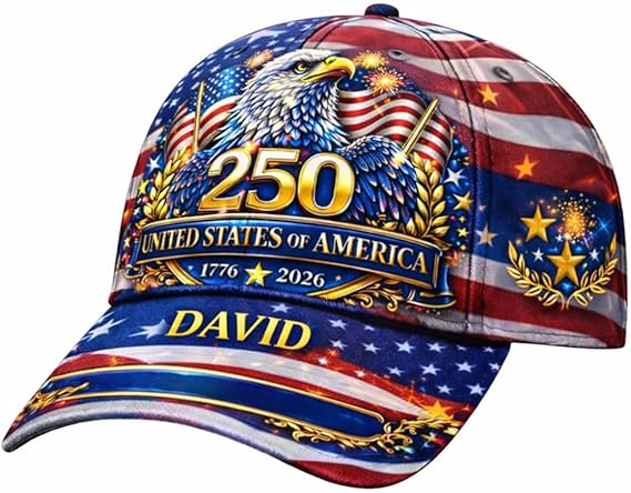 Custom American 250 Years Anniversary Hat, Patriotic Eagle Flag Cap 1776 2026 Personalized Name Gift