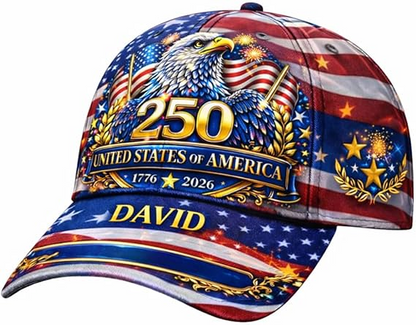 Custom American 250 Years Anniversary Hat, Patriotic Eagle Flag Cap 1776 2026 Personalized Name Gift